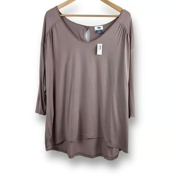 Old Navy Womens Tan 3/4 Sleeve Cutout Back Scoopneck Blouse Top Tunic 2XL NWT - Picture 1 of 4